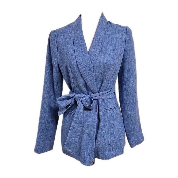 Banana Republic Belted Blazer Jacket Linen Blend Blue Women’s Size 4 - Picture 1 of 10